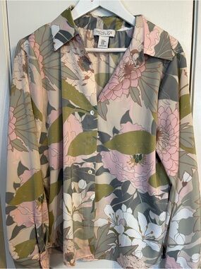 Rachel Zoe Floral Button-Up Blouse in Pink, Green, White